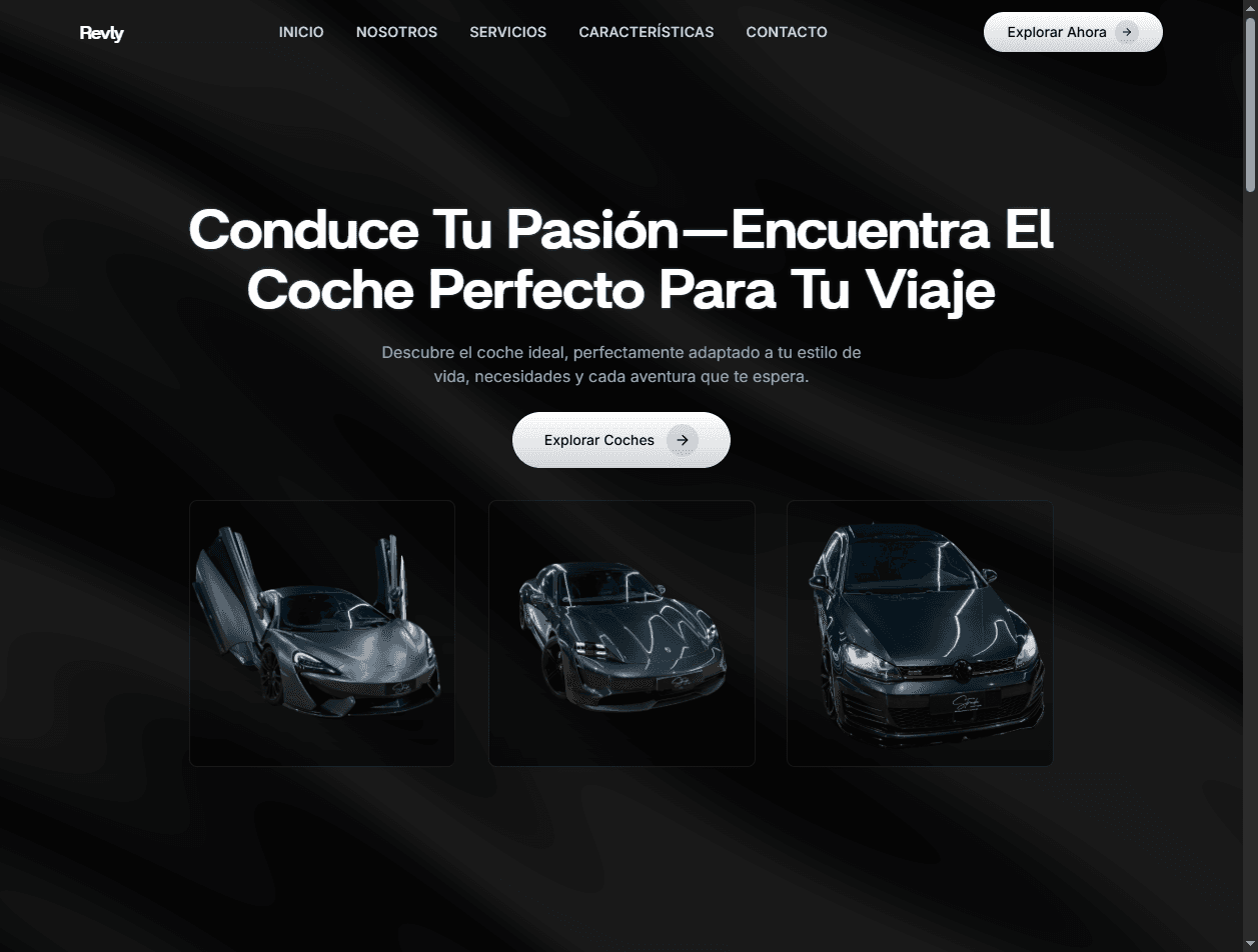 Una captura de pantalla de la página de inicio del proyecto Revly - Concesionario de Lujo